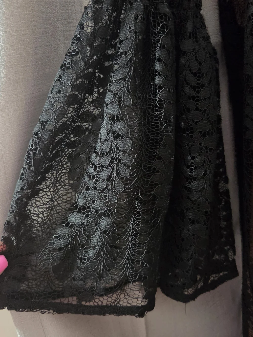 Michael Kors Black Lace Long Bell Sleeve Dress Knee Length Tan Slip EUC Large